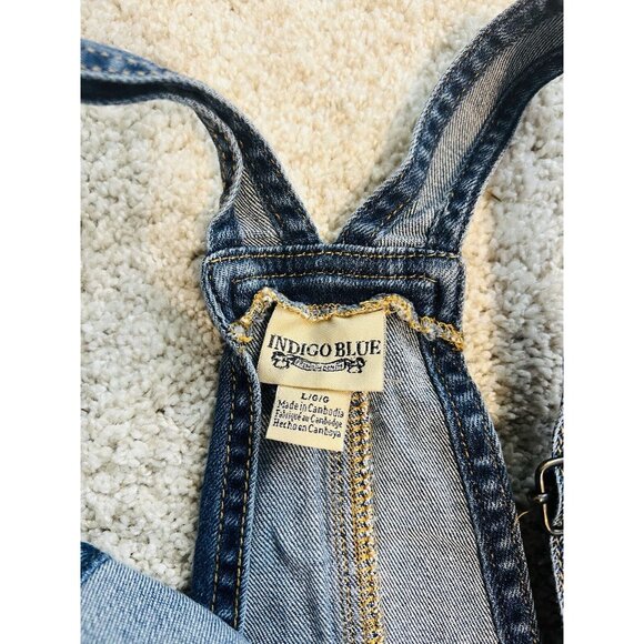 Maternity Distressed Denim Bib Overalls Stretch Side Zips Torn Rip Boho Large L - Picture 5 of 6